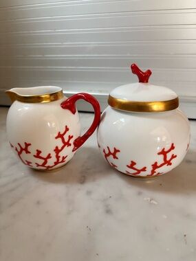 Raynaud Limoges Cristobal by Alberto Pinto Coral Sugar & Creamer